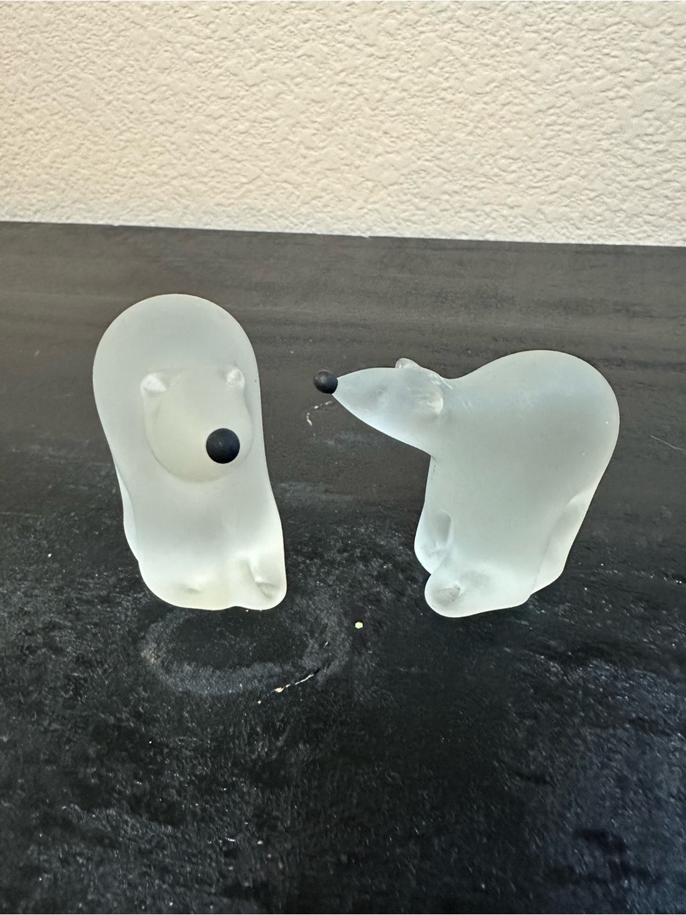 Frosted Glass Polar Bear Figurines - Pair, Mama and Baby